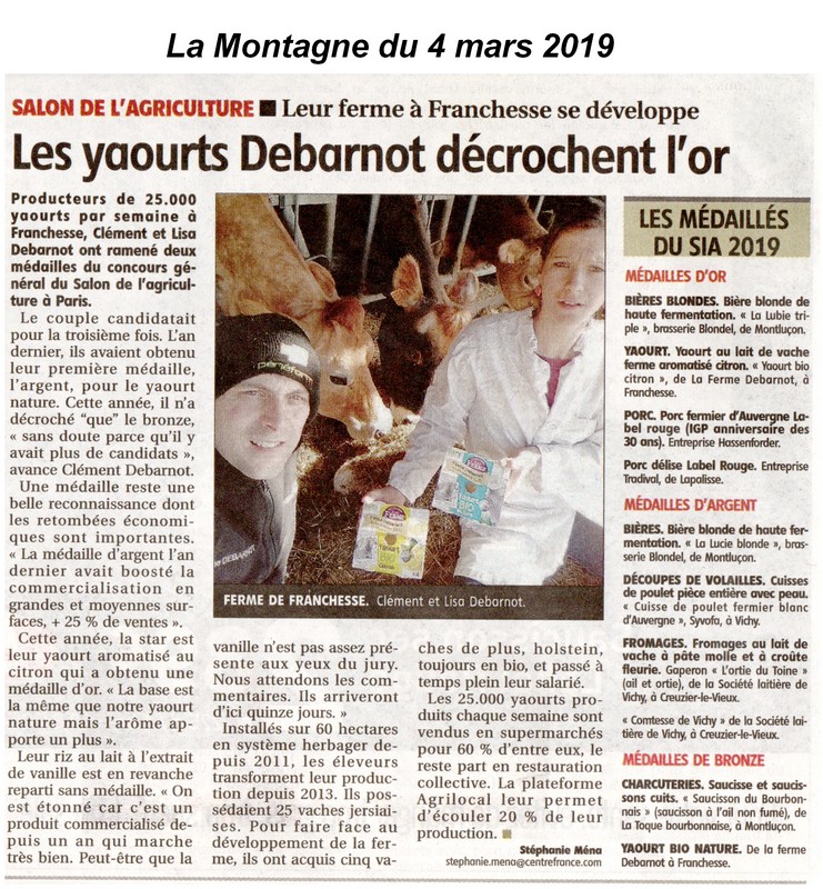 Les Yaourts Debarnot décrochent lOr